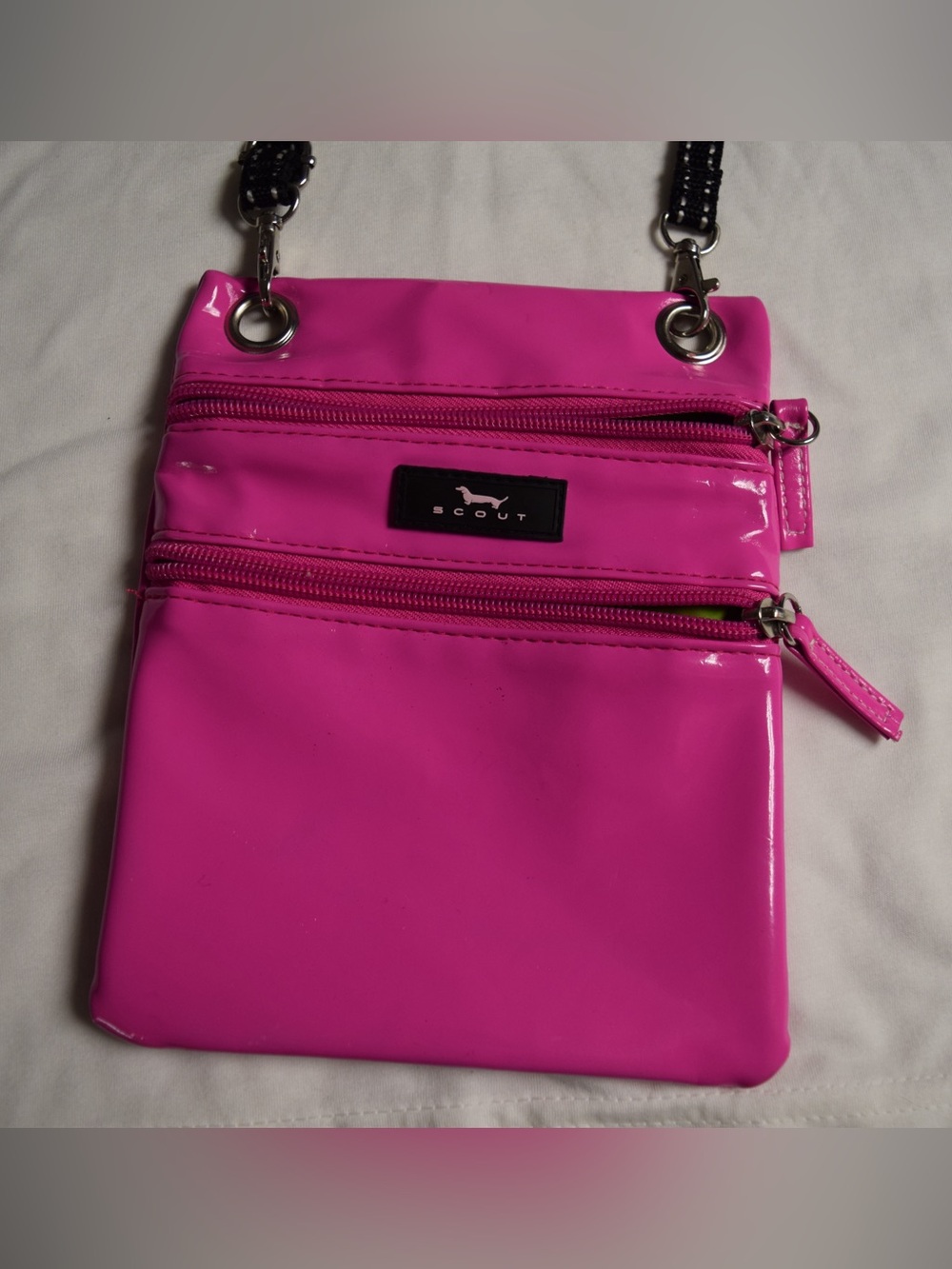 SCOUT Hot Pink Glossy Multi-Zip Crossbody Bag Y2K Barbiecore